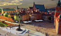 Warsaw castle square and sunset