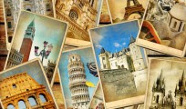 vintage travel collage background